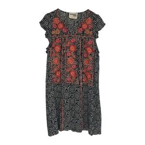 Savanna Jane Embroidered Floral Dress Women’s Large Black White Print
